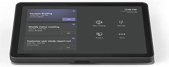 A meeting room touch controller showing the day's schedule